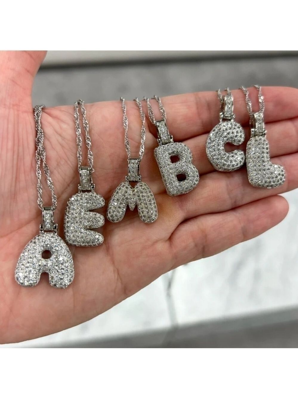 NEW Silver I H G F Bubble Initial Necklace Rhinestone Crystal